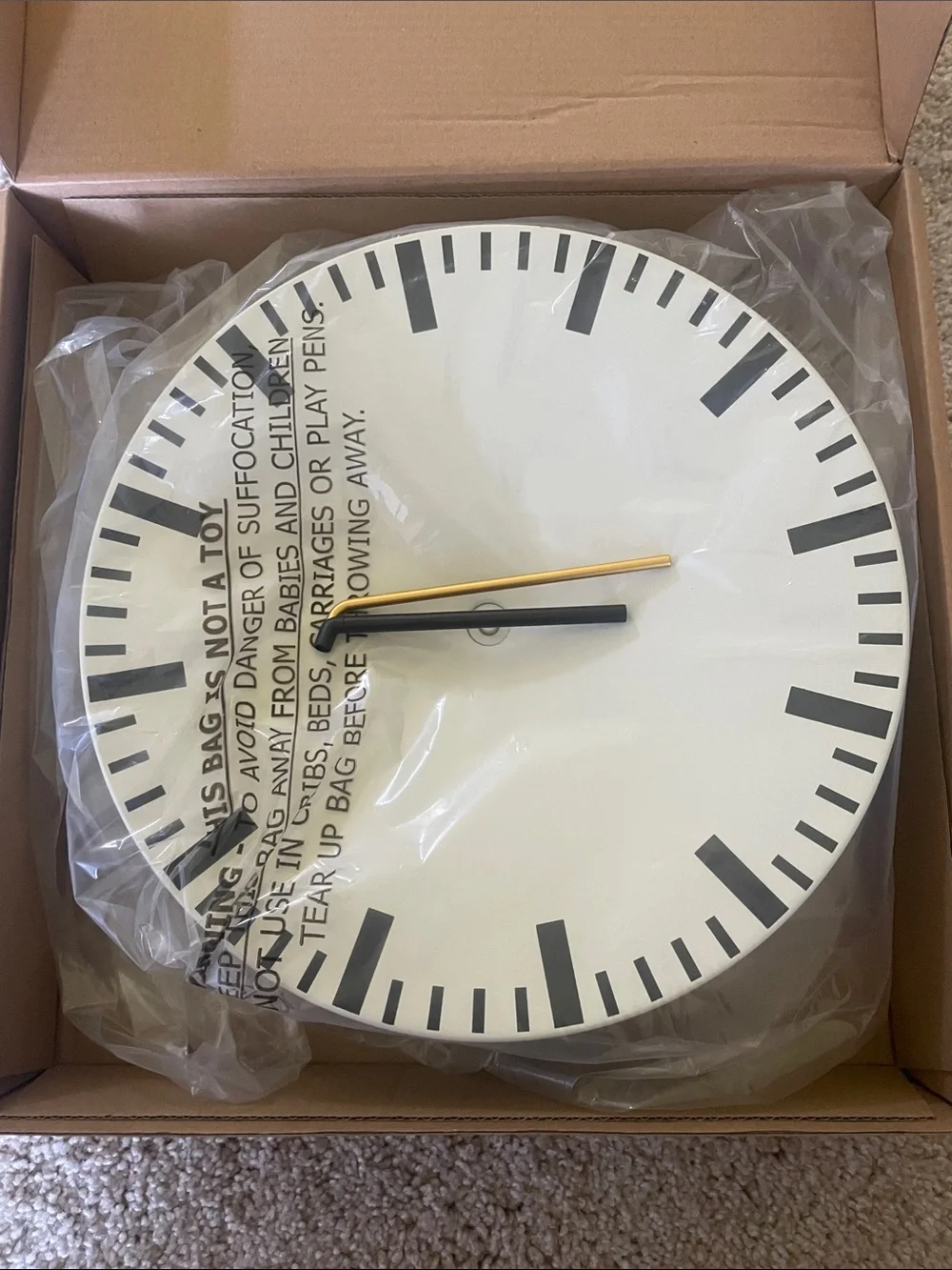 HAY Minimalist White Wall Clock with Black and Gold Markers, NEW